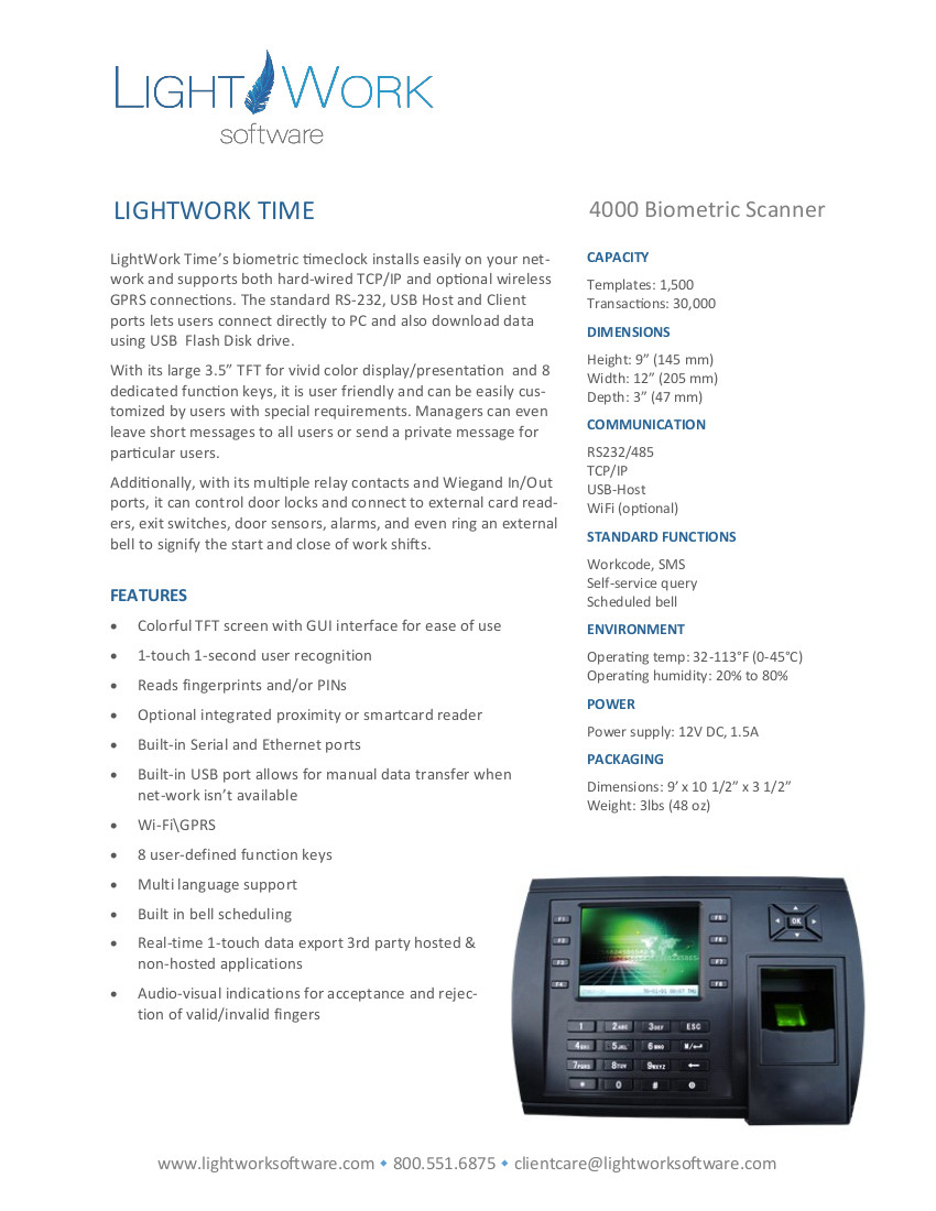 LightWork LW 400 Timeclock pdf