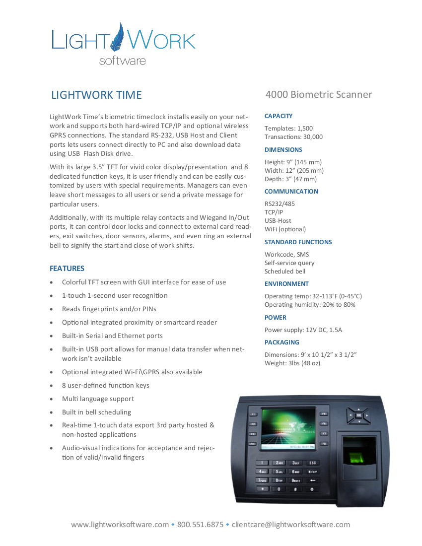 LightWork Time Fingerprint Clock pdf